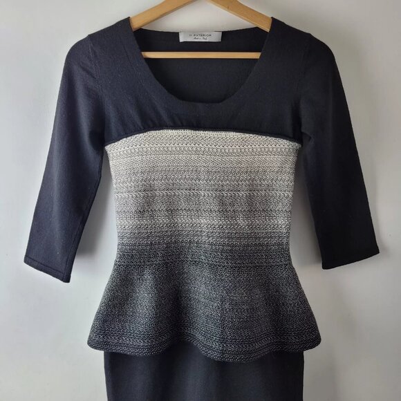 D.Exterior Women Size XS Black White Wool Knit Peplum Dress - Picture 7 of 13